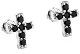 ICEDIAMOND 925 Sterling Silber schwarz Zirkon Kreuz Ohrstecker, 18K plattiert Iced Out Mode Mini Kreuz Ohrringe für Männer Frauen, Gothic Hip Hop Schmuck (White)