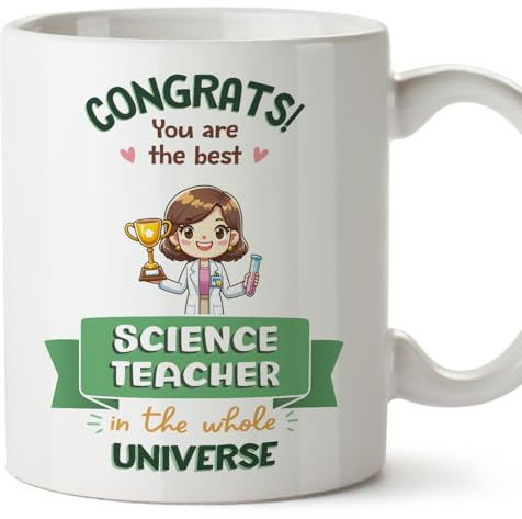 MUGFFINS Science Teacher Woman Mug - in English - Best in Universe Trophy - Funny Gift for Colleagues - Ceramic 11oz Mug