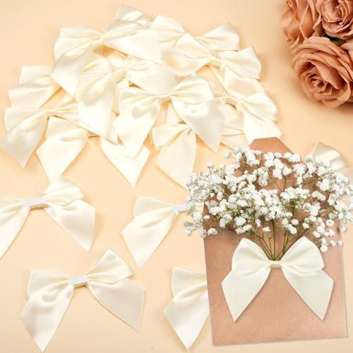 Sinmoe 20 Stück Groß Selbstklebende Satinband 10,5 cm Breite Satinschleifen Schleifen DIY Basteln zum Verpacken von Geschenke Schleifendeko für Geburtstag, Hochzeit, Valentinstag(Beige)