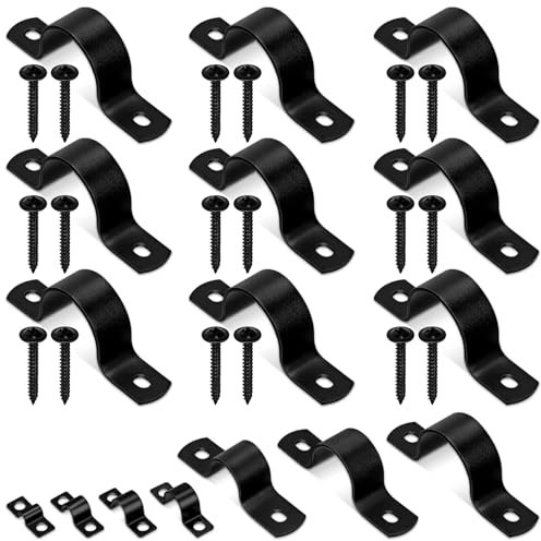 Glarks Lot de 10 colliers de serrage de 30 mm en acier au carbone noir à 2 trous - Sangle de tuyau rigide robuste en U - Collier de serrage avec vis pour fixation de câbles