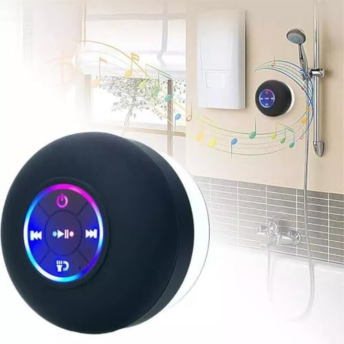 FiTspi Altoparlante Bluetooth per doccia, portatile, senza fili, con ventosa, microfono integrato, luce a LED, impermeabile IPX4, per doccia, bagno, feste, all'aperto, viaggi