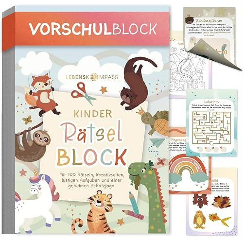 Lebenskompass® Vorschulblock für Kinder ab 5 Jahren - 100 Beschäftigungen mit Spielen, Rätselblock & Bastelideen - Interaktives Abreißbuch zum Aufstellen - Lernspielzeug für Vorschule & Grundschule