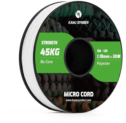 Kamu Synber Micro Cuerda 1.18mm Paracord Cordón 30M Bobina para Bricolaje, Manualidades, Pulseras, Joyas | Soporta 45kg | Blanco