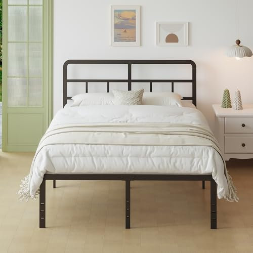 Lutown-Teen Doppelbett 180x200 cm mit Gebogenes Kopfteil Bett, Metallbett 46 cm Hoch, Bett 180x200 mit Stauraum, Bettrahmen Einfache Montage, Geräuschlos, Schwarz