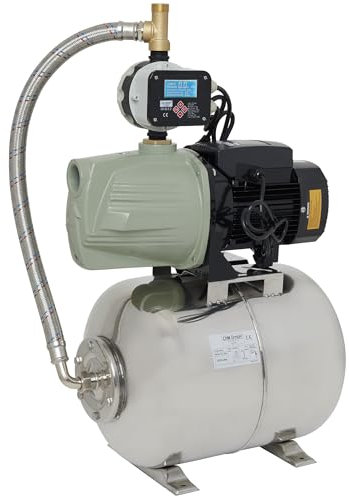 Hauswasserwerk selbstansaugend 5,5 Bar 7000 L/h, JET Gartenpumpe mit Aluminium Laufrädern Kreiselpumpe mit Druckschalter/Trokenlaufschutz, Ansaughöhe 9,8m