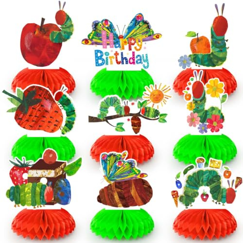 9pcs Hungrige Raupe Geburtstag Tischdekorationen, 3D Raupe Wabendekorationen Raupe Geburtstag Tischdekorationen für Raupe Geburtstag Dekorationen