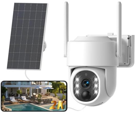 JUFLSKY 2K Solar Security Camera Outdoor Wireless,2.4G/5G WiFi Security Camera Outdoor,8000MA Battery Camera with Solar Panel, Color Night Vision, PIR Motion Detection, 2-Way Talk,IP65