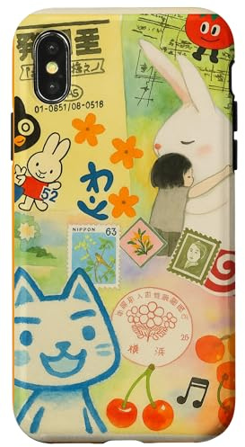 Japanese Green CAT anime Aesthetic MagSafe Manga Cat Collage Case for iPhone X/XS