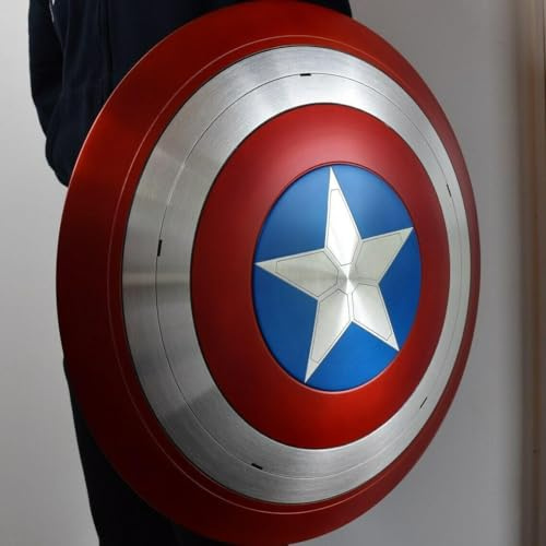 REXRYZ Captain America Schild, 45,7 cm, Baustahl, Captain America, runder Schild, Ledergriff, Wanddekoration, rostfreies Metall, Geschenkartikel, Captian Gadgets Display