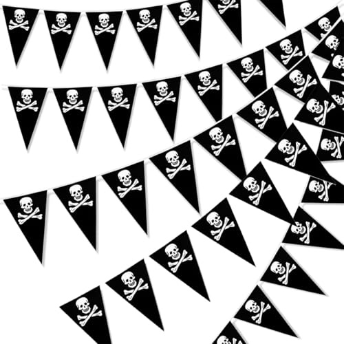 GGUFAY 2 Stück 7m Wimplekette Pirat Girlande schwarz Piratenflagge Piraten Wimpelkette Fahne mit Totenkopfdesign für Kinder Piraten-Party Halloween Geburtstag Party Partydekoration