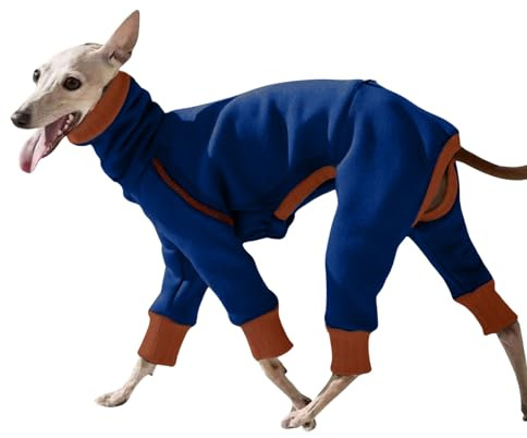 Leichter italienischer Windhund-Pullover, Whippet-Kleidung mit Beinen, winddichter Rollkragen-Hunde-Jumpsuit, Hunde-Fleece-Schlafanzug, für Windhunde, Lurcher, Blau, Größe M