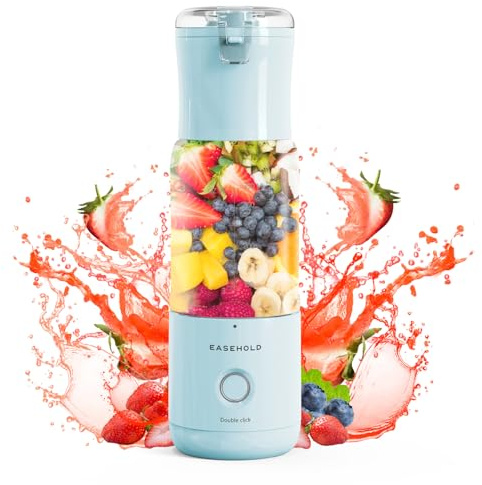 EASEHOLD Portable Personal Blender for Smoothies Shakes, Fresh Juice Mini Fast Blender on the go with 6 Blades, Rechargable Single BPA Free for Sport, Kitchen, Travel,Camping (Blue)