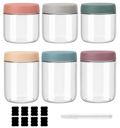 Foydream Lot de 6 Overnight Oats Jar, 500 ml et 300 ml Pot Overnight Verre pour Salade, Muesli, Porridge, Yaourt, Chutney, Confiture, Pudding, Conteneurs de Stockage Alimentaire pour Overnight Oats