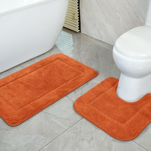 SOANNY Bath Mat Set of 2, Non-Slip Microfiber Machine Washable, Orange