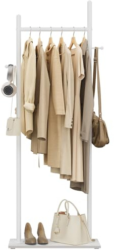 OUTBROS Métal Porte Manteau, 50cm Largeur Portant à Vêtements, Blanc | Porte Manteau sur Pieds avec 2 Crochets, Portant vetement avec Dalles de Roche, Endurance Coat Rack, Simple à monter