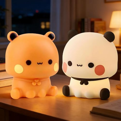 Nzkeuf Bubu Dudu Nachtlicht, 2Pcs Nachtlicht Kinder Silikon Dudu Bubu, 3 Modi Dimmbare & Wiederaufladbar, Schlafzimmerdekoration Touch-Steuerung, LED Panda Nachtlampe Geschenk für Mädchen Jungen