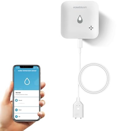 Easebloom 2-in-1 Wassermelder & Wasserstandssensor– 90dB Alarm, App-Benachrichtigungen, IP66, mit 1m Sensorkabel für Enge Spalten. (Es kann ohne Gateway funktionieren.). Tuya-kompatibel. (W08TW)