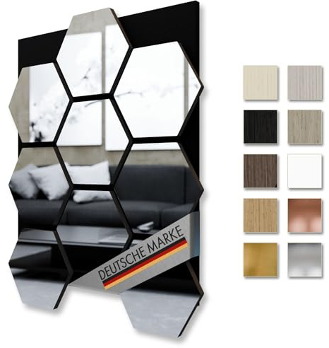 Akustiko Hexagon 3D Wandpaneele 3 Stück 759x621mm - Filz Akustikpaneele & MDF Träger PVC Spiegel Oberfläche Waben Wandverkleidung & Wanddekoration HEXIM Elegantes Wanddesign (Silver Mirror)