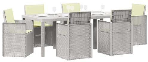 vidaXL Garten Essgruppe mit Kissen 7 pcs Weiß und Creme PP, Moderne, wetterfeste, UV-beständige, stylische Gartenmöbel, Essgruppe für die Terrasse, langlebige Sitze