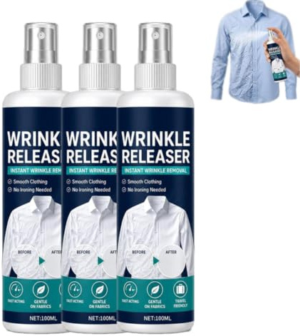 Instant Wrinkle Releaser Spray, Wrinkle Release Spray Travel Size, No Iron, Travel-Ready, Static-Free & Fresh, Fabric Refresher and Deodorizing Mist, For Silk, Wool & Synthetics，3PCS