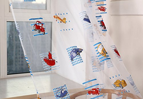 Yiyida 2 Stück Auto Druck Vorhang Garn für Schlafzimmer Kinderzimmer Gardine, BxH 100x200cm Transparente Voile Vorhänge