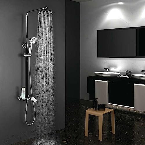 Einhebel-Duschsäule Modell DUA mit integriertem Regal, ausziehbar, rund, höhenverstellbar von 80 bis 120 cm, Handbrause für Whirlpool und Sprinkler, garantiert Ersatzteile