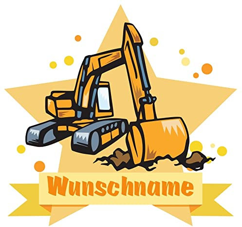 Samunshi® Bagger Wandtattoo Türschild mit Name personalisierbar Kinderzimmer Türaufkleber Baby Wandaufkleber - 40x35cm mehrfarbig