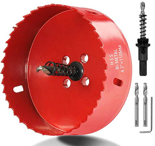 Luomorgo 110mm/4.33 inch Hole Saw, 1.46 inch Cutting Depth HSS Bi-Metal Hole Cutter for Wood Cornhole Boards Plastic Drywall & Metal Sheet