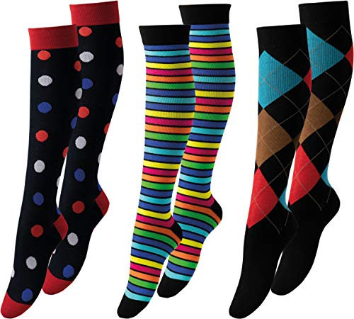 Vitasox 44481 Stützstrümpfe für Damen & Herren, Stützkniestrümpfe aus Baumwolle mit Kompression für Flug, Reise, Büro und Auto, Thrombose Socken gegen geschwollene Beine, 1 Paar bunt geringelt 39/42