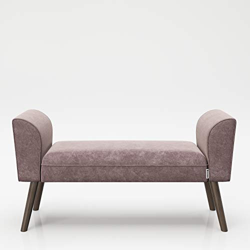 PLAYBOY Sitzbank mit Samtüberzug in Rosa und stabilen Massivholzfüssen, gepolsterte Bank aus Stoff, Sitzhocker, Fusshocker mit Samt, Retro-Design, Club-Stil für Diele- und Eingangsbereich, 100 x 54 x 30 cm