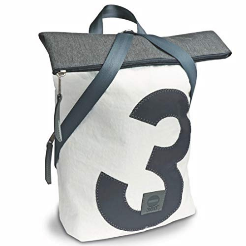 360° Grad Rucksack Möwe, weiss grau, Zahl grau, Gurt grau