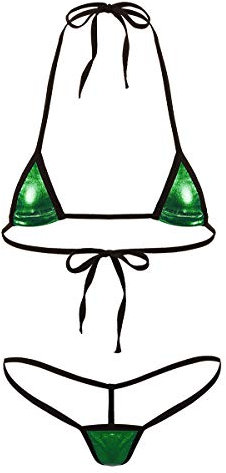 FEESHOW Femme Micro Bikini Sexy Maillot de Bain 2 Pièces G-String Thong Mini Plage Piscine Natation Vert L