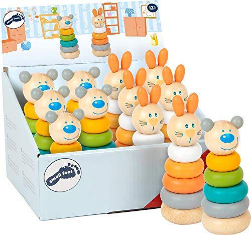 Small Foot Display Stapelturm, 12 Stück, Steckspiel in trendigen Pastellfarben und Tiermotiven, ab 12 Monaten, 11714