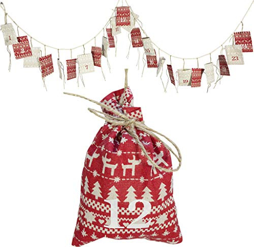 foolonli Adventskalender Säckchen ca. 250cm lang Rot Weihnachten zum Selbstbefüllen