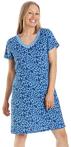 Camille Womens Smooth Soft Cotton Summer Nightshirts 18-20 Blue Animal
