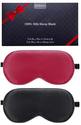 BeeVines Seiden Schlafmaske für Seitenschläfer, 2er-Pack 100% Reine Natürliche Maulbeerseide Augenmaske für Herren & Frauen, 100% Lichtblockierende Schlafmaske mit Verstellbares Gummiband für Reisen