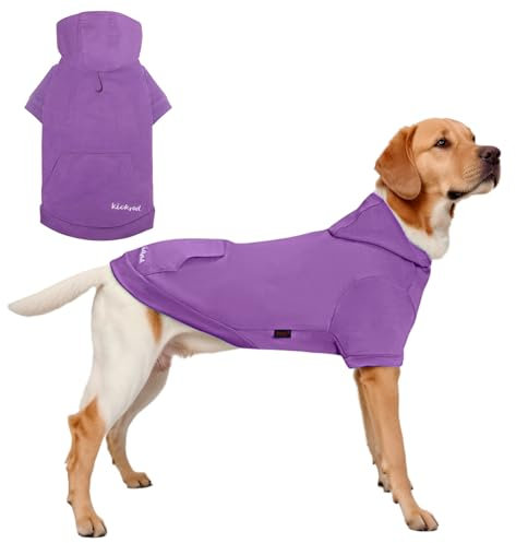Hunde Hoodie, Hundemantel mit Hut & Taschen & Leinenloch, Weicher und Atmungsaktiver Kapuzenpulli Für Große Hunde Winterhundebekleidung Drinnen & Draußen Hundekleidung von Kickred (Lila-M)
