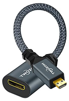 Twozoh Micro HDMI Male to Mini HDMI Female Adapter Cable, Micro HDMI D Type Male to Mini HDMI C Type Female Extension Cable 4K/1080P (20CM)