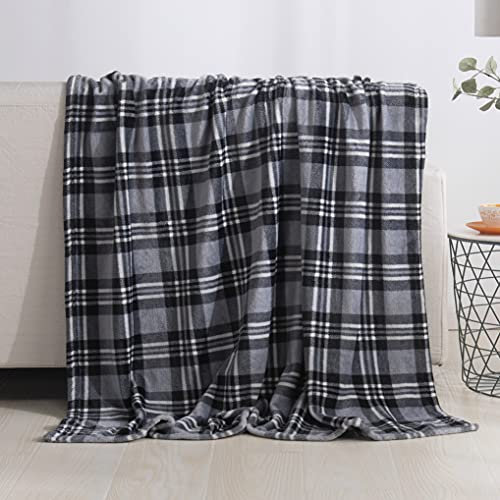 Elegant Comfort Velvet Touch Ultra Plush Christmas Holiday Printed Fleece Throw/Blanket-50 x 60inch, (Gray Plaid)