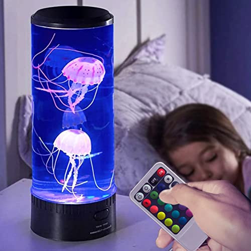 Quallen Lavalampe, LED Quallen Lampe Quallen Aquarium Lampe Quallen Farbwechsel Stimmungslicht mit Fernbedienung Kinder Erwachsene Home Office Geschenk Dekoration Tischlampe