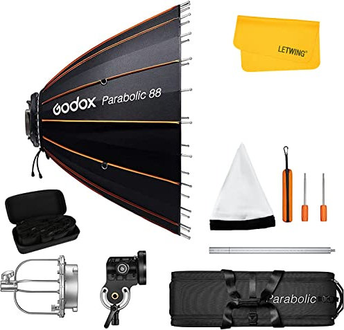 Godox Parabolic P88 Kit Softbox Parabolic Light Focusing System Soft Umbrella und Gitter Diffusor für Godox Bowens Mount LED Blitz