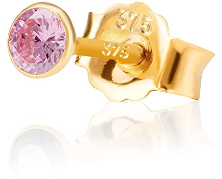 NKlaus Einzel 3,0mm 375 Gelb Gold 9 Karat Ohrstecker Kristall Zirkonia Pink Butterfly Verschluss Damen Mädchen 13085