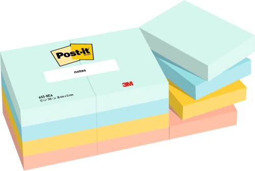 Post-it Notes, 12 Blöcke (1200 Blatt), 38 mm x 51 mm, Sortierte Farben | Selbstklebende Haftnotizen, Praktische Klebezettel für Bürobedarf, Meetings, Erinnerungen, To-Do-Listen und zum Organisieren