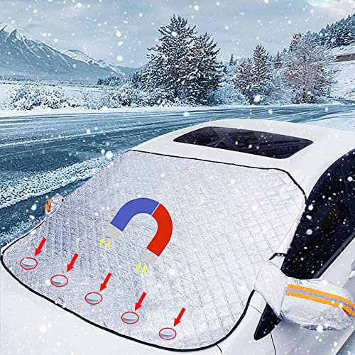 Frontscheibenabdeckung Auto, 145 x 113cm Frontscheibe Abdeckung, Sonnenschutz Auto Frontscheibe, Windschutzscheiben Abdeckung 5 Magnetische, Winterschutz Faltbare für gegen Schnee Frost und Sonne
