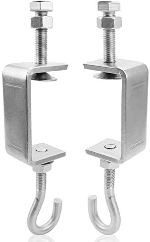 2 PCS Beam Clamp J Hook, Stainless Steel Pipe Clamp Hooks for 1Inch Metal Beam Wood Beam Truss, Heavy Duty Open Cup Bolt Hook Load 400lb, I-Beam Design Beam C Clamp Hook