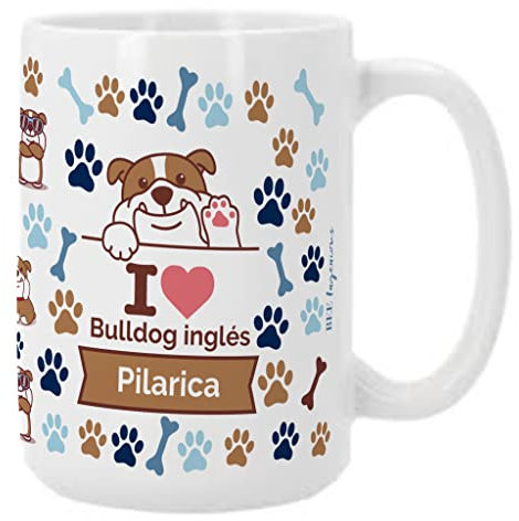 Bee Ingenious Taza BULLDOG INGLÉS personalizada con nombre.Taza desayuno XL de 443ml.Taza perro con nombre.Regalo para amigas.Tazas razas de perros.Tazas originales para regalar. (Bulldog)