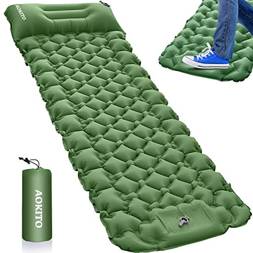 Matelas Gonflable 1 Place, Matelas de Camping, Tapis de Couchage Ultraléger avec Pompe à Pied et Oreiller, Matelas Gonflable Résistant à l'eau pour Camping, Voyage, Plage, Tente, Sac de Couchage