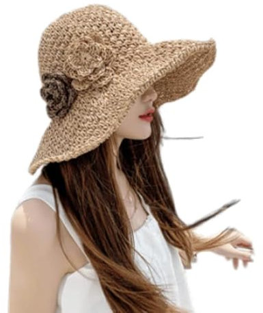 SIQITECH Chapeau de Soleil en Paille Femme Chapeau d’Eté Protection Soleil Anti-UV Capeline à Large Bord Casquette Respirant Pliable Casquette Visière pour Plage Voyage Pêche Camping