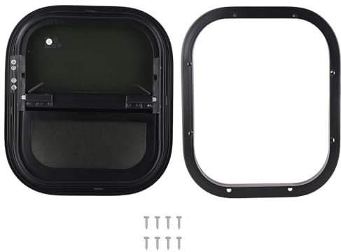 Puerta de Ventana Corredera Redondeada, Ventana Corredera para Caravana con Pantalla de 440mm H 390mm W, Vidrio Templado Tintado Resistente Al Agua para Remolque de