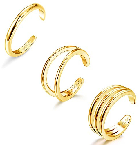Chriscoco 3 Stück 14K Gold Gefüllte Zehenring für Damen Mädchen Silber/Gold Verstellbar Offene Zehenringe Sommer Strand Fußschmuck